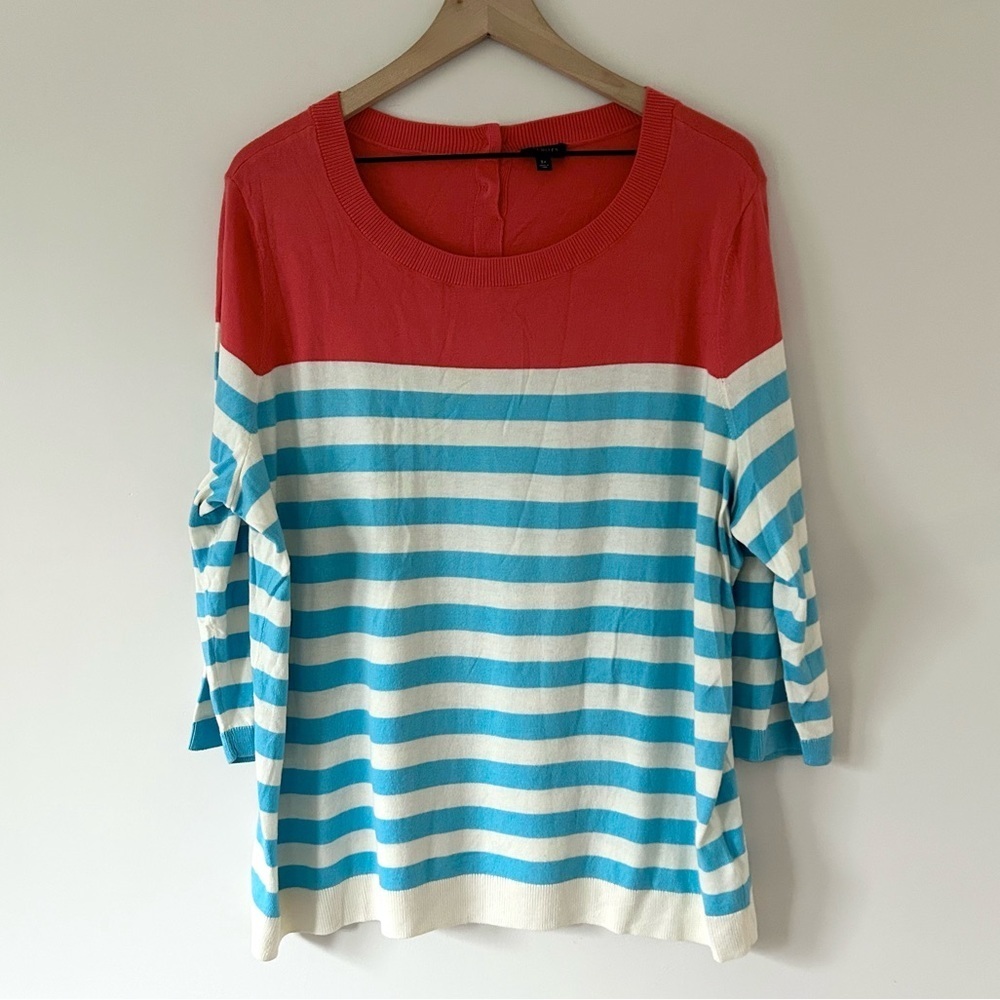 NEW Talbots 3X Striped Color-Block Button-Back Crew Neck Sweater